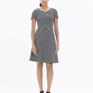 EUC Madewell Gallerist Dress in Black White Stripe Skater Flare  Size XL